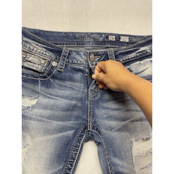 Miss Me Signature Skinny Women's Size 26 Patched Distressed Rhineston Jeans - Picture 4 of 14
